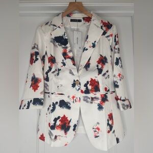 Benin’s Floral White Lightweight Blazer Business Casual , Medium